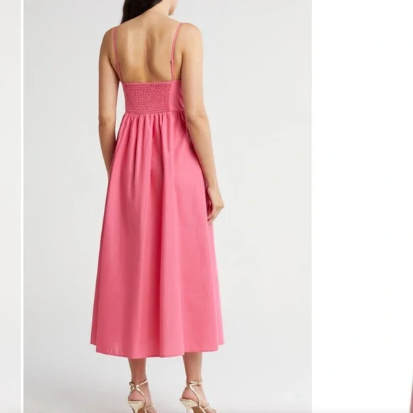NWT Steve Madden Pink Sweetheart Neck Cotton Poplin Midi Dress - Picture 3 of 6
